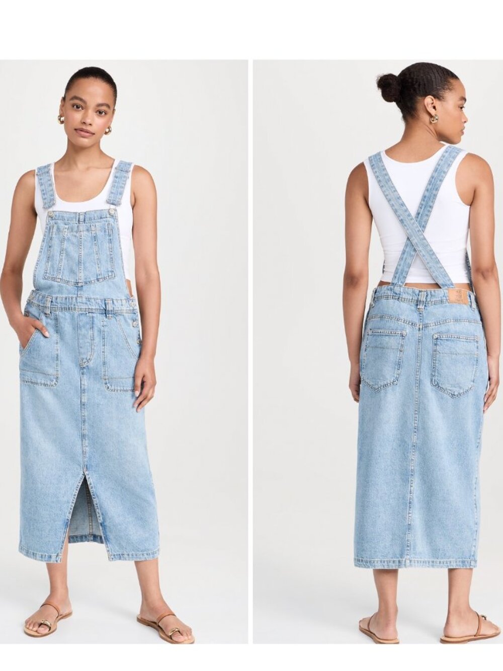Free People Bardot Denim Skirtall Midi Dress Overall